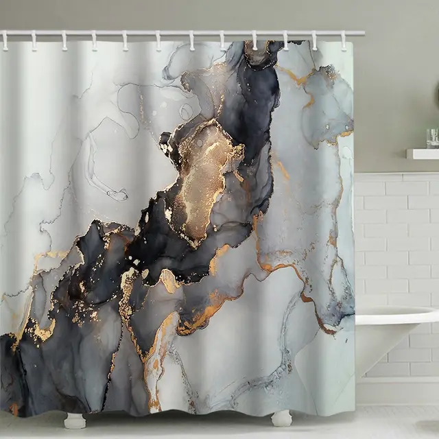 Curtain Sets Marble Fabric Shower Abstract Bathroom Modern Black Luxury And Gold Art 120X180Cm - Shop at LoveMi