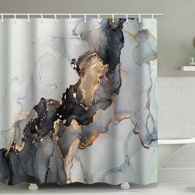Curtain Sets Marble Fabric Shower Abstract Bathroom Modern Black Luxury And Gold Art 180X200Cm - Shop at LoveMi