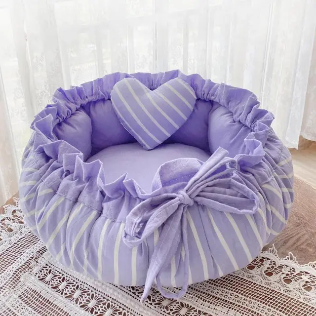 Kennel Pet Kennel Teddy Dog Small Dog Cat Kennel Purple Stripes - Shop at LoveMi