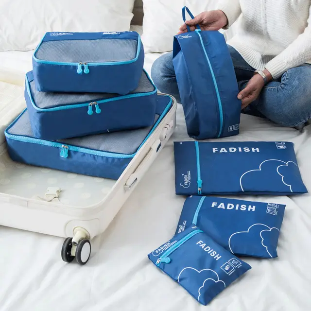 Waterproof Travel Storage Bag 7 Piece Suit, Portable Luggage Organizer Bag, Clothing Storage Bag Blue - Shop at LoveMi