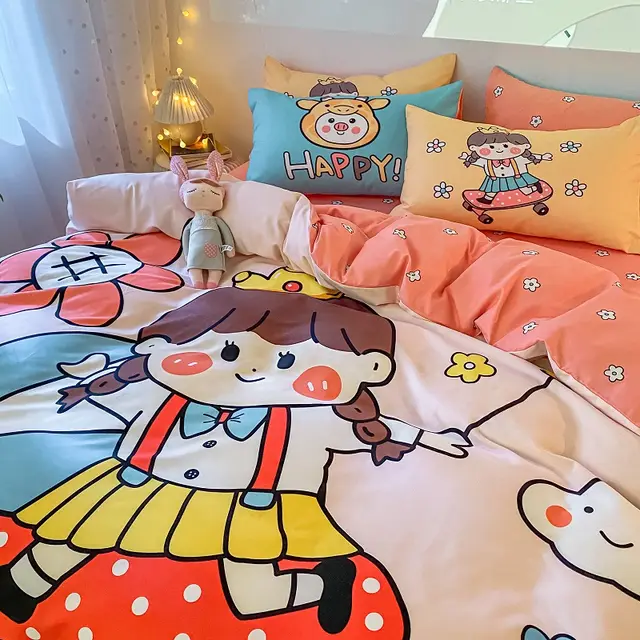 Four Piece Bedding Set Thick Brushed Washed Cotton Sheets Double Duvet Cover - Shop at LoveMi