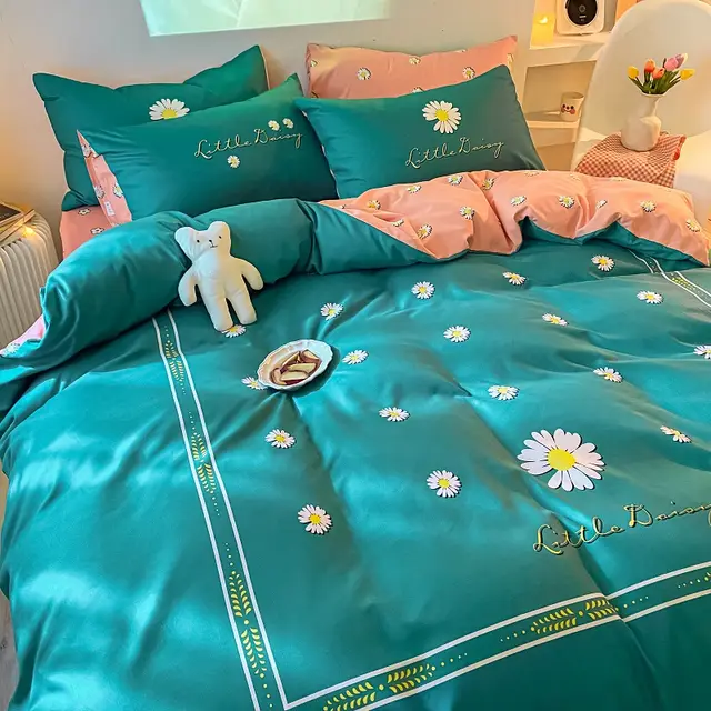 Four Piece Bedding Set Thick Brushed Washed Cotton Sheets Double Duvet Cover - Shop at LoveMi