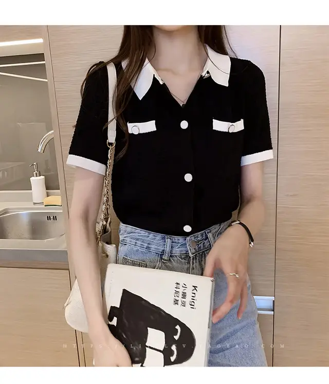 Women'S Loose Knit Short Sleeved T Shirt Black - Shop at LoveMi