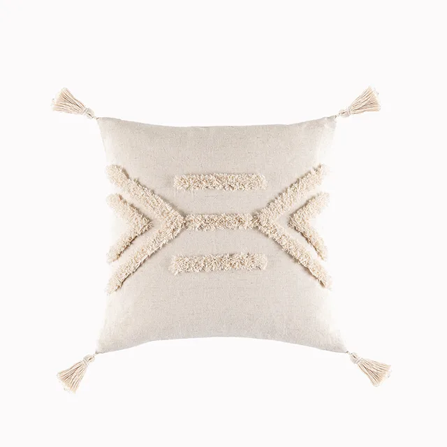 Bohemian Famous Style Tufted Pillow Cover Modern Minimalist Cushion Cover Geometric Tassel Pillow Cover Apricot1 - Shop at LoveMi