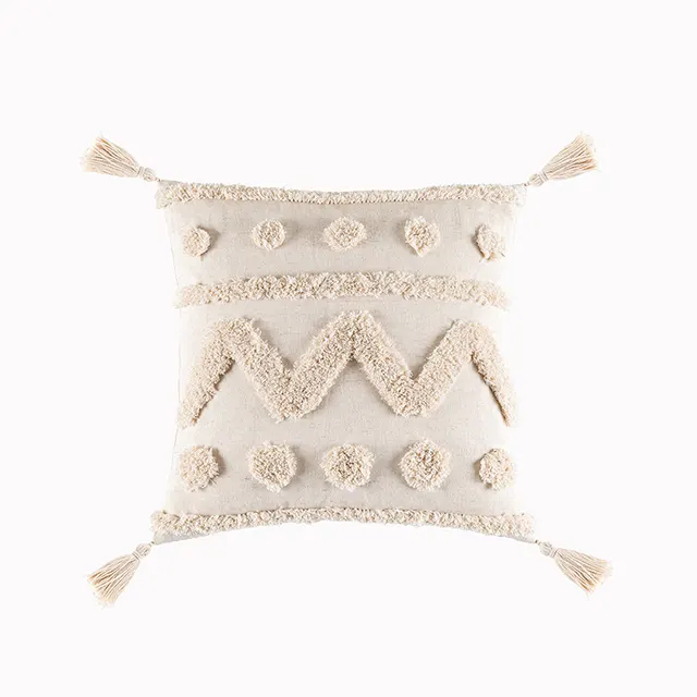 Bohemian Famous Style Tufted Pillow Cover Modern Minimalist Cushion Cover Geometric Tassel Pillow Cover Apricot4 - Shop at LoveMi