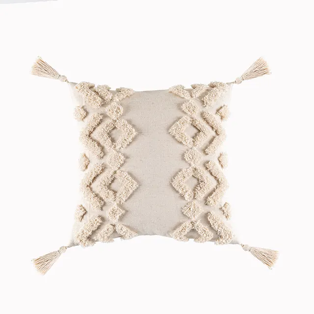Bohemian Famous Style Tufted Pillow Cover Modern Minimalist Cushion Cover Geometric Tassel Pillow Cover Apricot5 - Shop at LoveMi