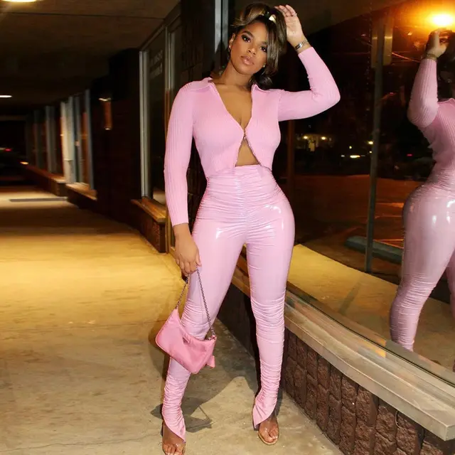 European And American Style Autumn And Winter New Women's Personality Leggings Side Slit Folds Pencil Footwear Pink - Shop at LoveMi