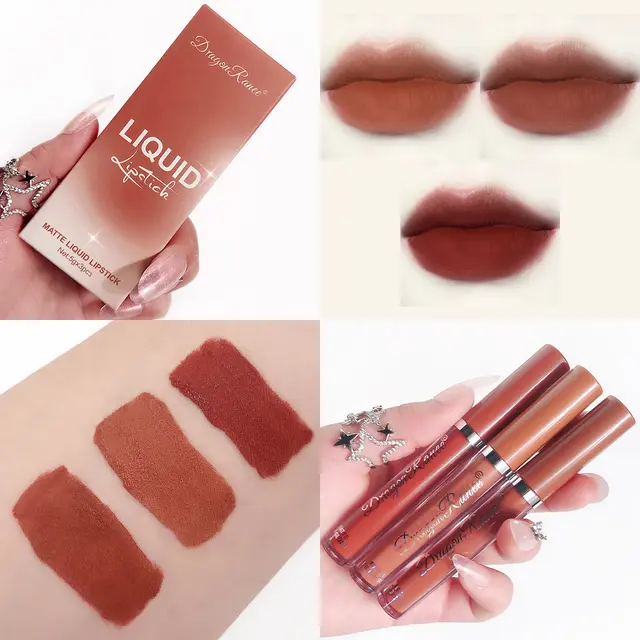 3 Cigarette Case Lip Glaze Set Velvet Matte Matte Rose Bean Paste Milk Tea Orange Brown - Shop at LoveMi