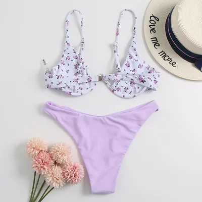 Gathered Bikini New One piece Underwire Swimsuit Purple - Shop at LoveMi