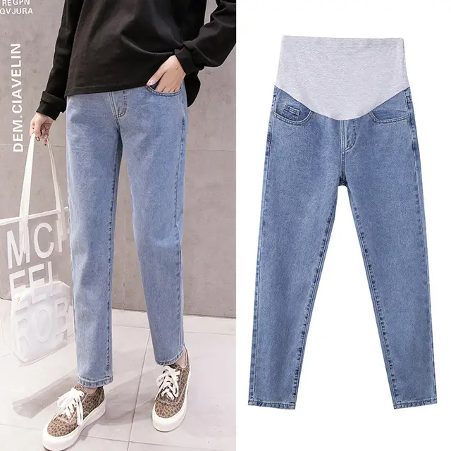 Maternity Jeans Spring And Autumn Clothes New Plus Size Maternity Pants Light Blue - Shop at LoveMi