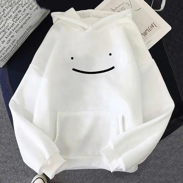 Hoodie Smile Cartoon Simple Print Men's Sweater White - Shop at LoveMi