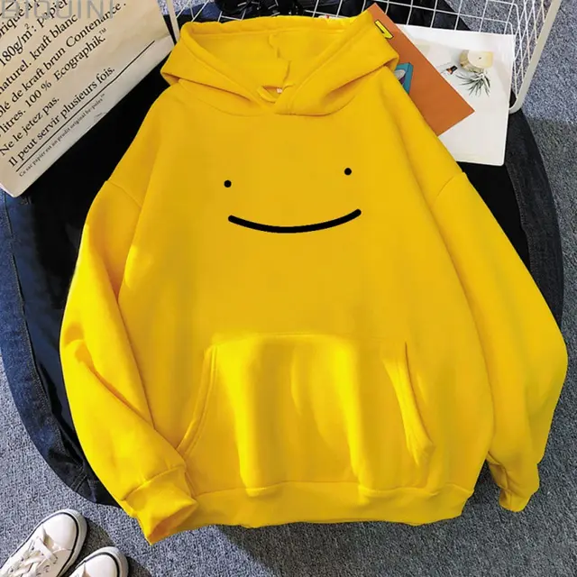 Hoodie Smile Cartoon Simple Print Men's Sweater Yellow - Shop at LoveMi