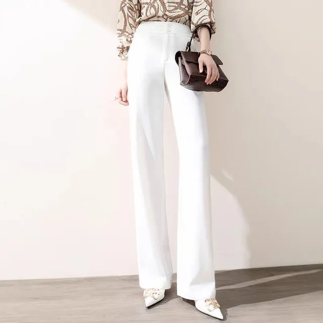 White Wide Leg Pants Women High Waist Korean Loose Wide Leg Straight Leg Pants White - Shop at LoveMi