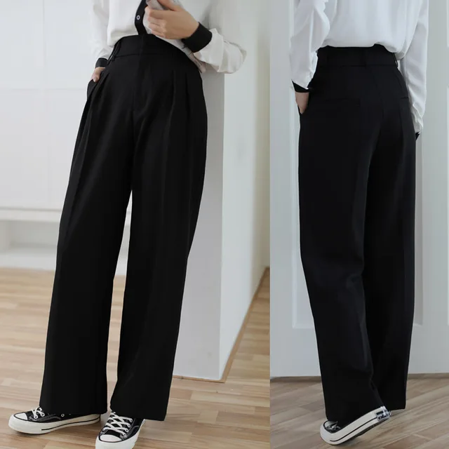 High Waist Straight Suit Trousers All Match Casual Pants Drape Wide Leg Pants Casual Mopping Long Pants Black - Shop at LoveMi
