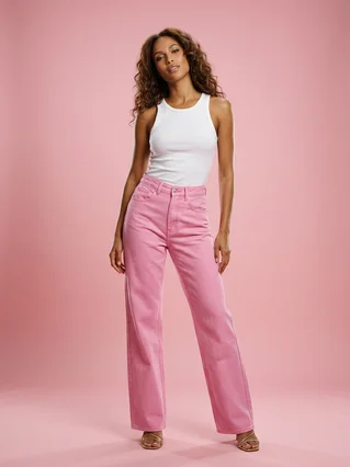 Foreign Trade European And American Summer New Fashion High Waist Slimming Casual Straight Wide Leg Jeans Women