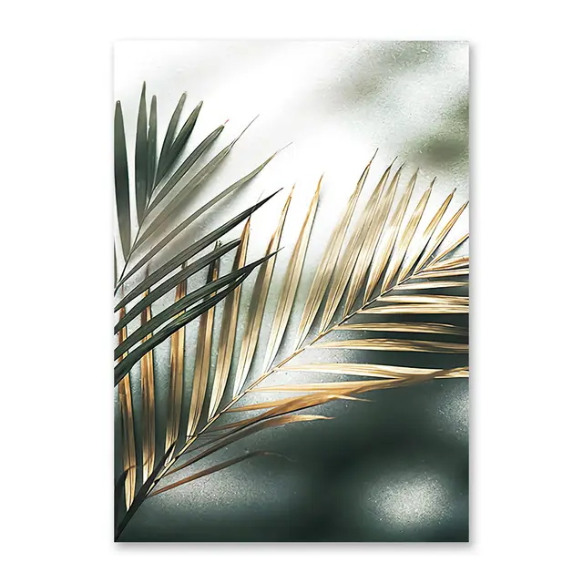 Modern Simple Tropical Green And Gold Palm Leaf Oil Painting Wall Art Print Poster Home Decoration Painting Core - Shop at LoveMi
