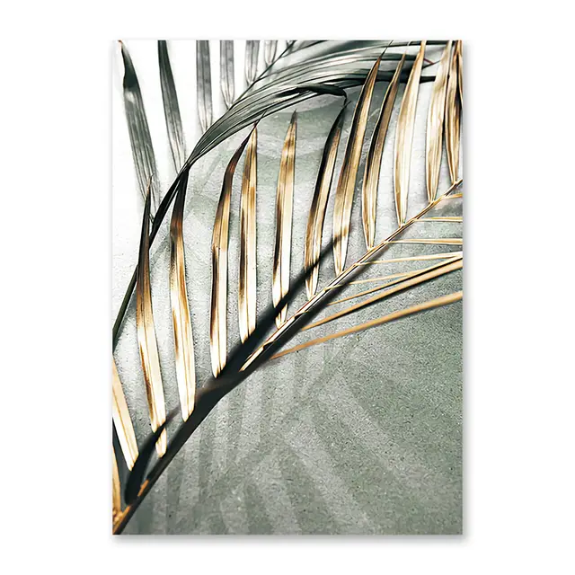 Modern Simple Tropical Green And Gold Palm Leaf Oil Painting Wall Art Print Poster Home Decoration Painting Core - Shop at LoveMi