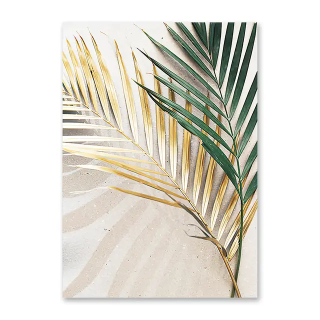 Modern Simple Tropical Green And Gold Palm Leaf Oil Painting Wall Art Print Poster Home Decoration Painting Core - Shop at LoveMi