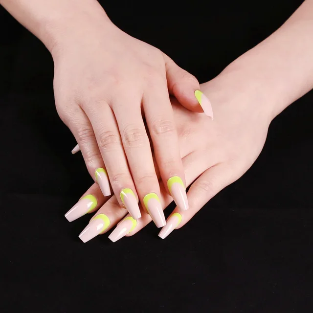 24 Unids Set Ataud Largo Unas Falsas Arco Iris Europeo Bailarina Completa Yellow - Shop at LoveMi