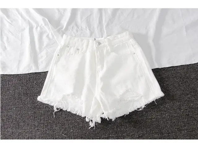 Summer Shorts Denim Wide leg Ripped Pants Irregular Frayed Trousers White - Shop at LoveMi