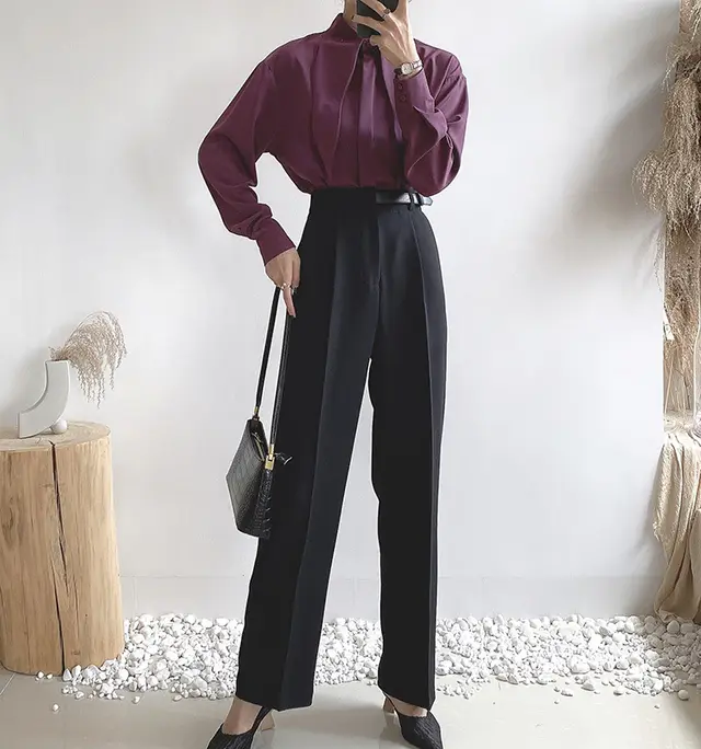 New Korean Style Niche Fashionable High Waist Straight Leg Trousers Black - Shop at LoveMi