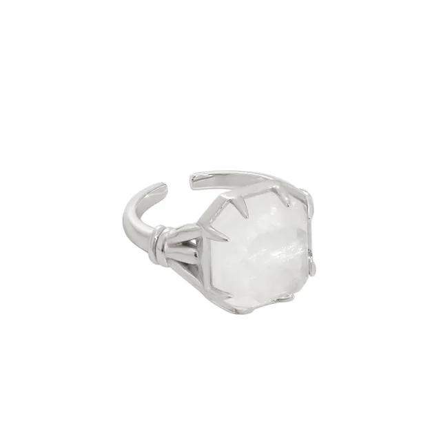 Geometry Square Natural Crystal 925 Sterling Silver Adjustable Ring Sliver - Shop at LoveMi