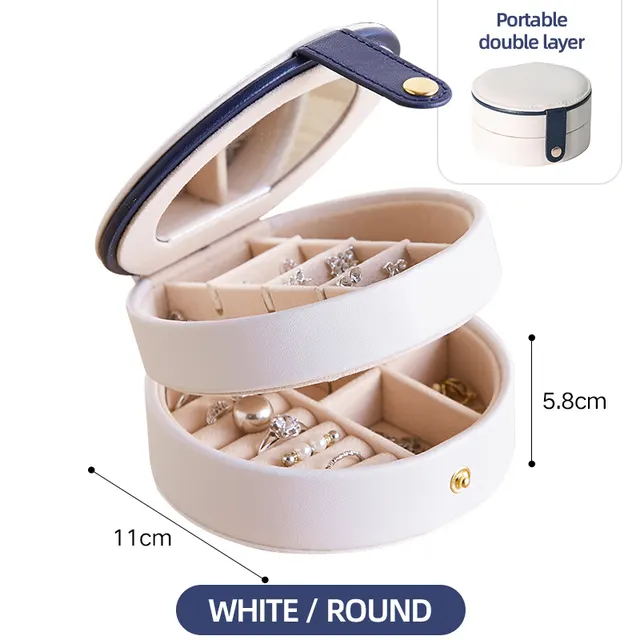 Jewelry Storage Box Desktop Dustproof Earrings Earrings Necklace Storage Box Screen Folding Jewelry Organizer Round White - Shop at LoveMi