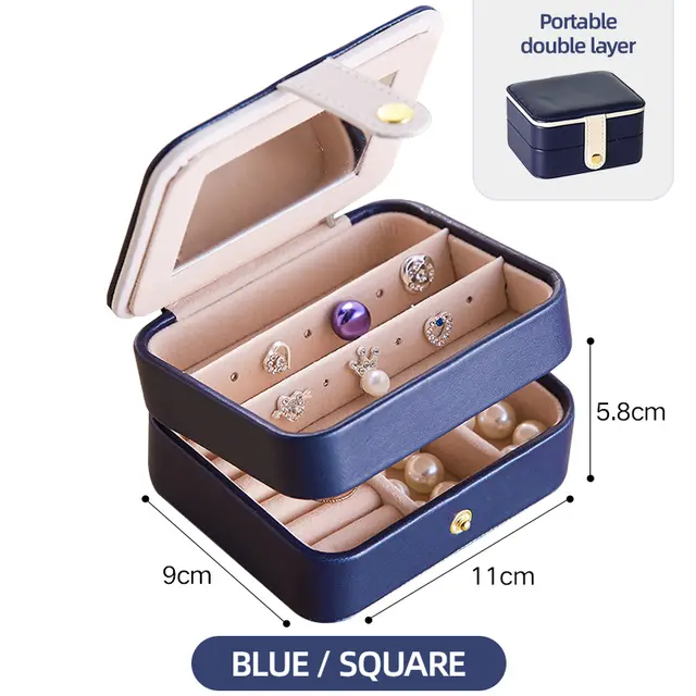 Jewelry Storage Box Desktop Dustproof Earrings Earrings Necklace Storage Box Screen Folding Jewelry Organizer Square Blue - Shop at LoveMi