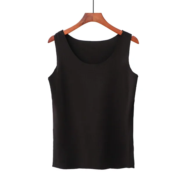 Summer Korean Version Of Thread Cotton Freely Cut Round Neck Vest Female Elastic Black - Shop at LoveMi