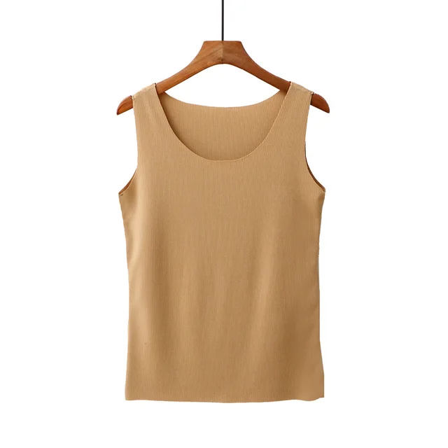 Summer Korean Version Of Thread Cotton Freely Cut Round Neck Vest Female Elastic Khaki - Shop at LoveMi