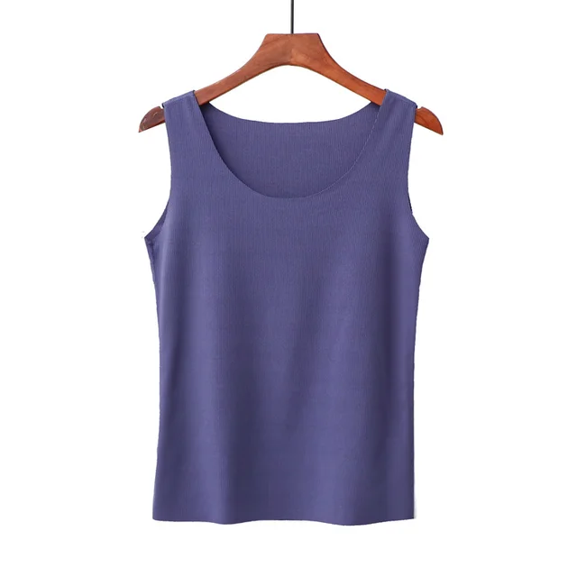 Summer Korean Version Of Thread Cotton Freely Cut Round Neck Vest Female Elastic Navy Blue - Shop at LoveMi