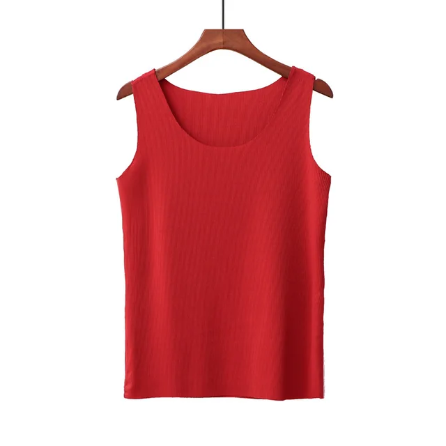 Summer Korean Version Of Thread Cotton Freely Cut Round Neck Vest Female Elastic Red - Shop at LoveMi
