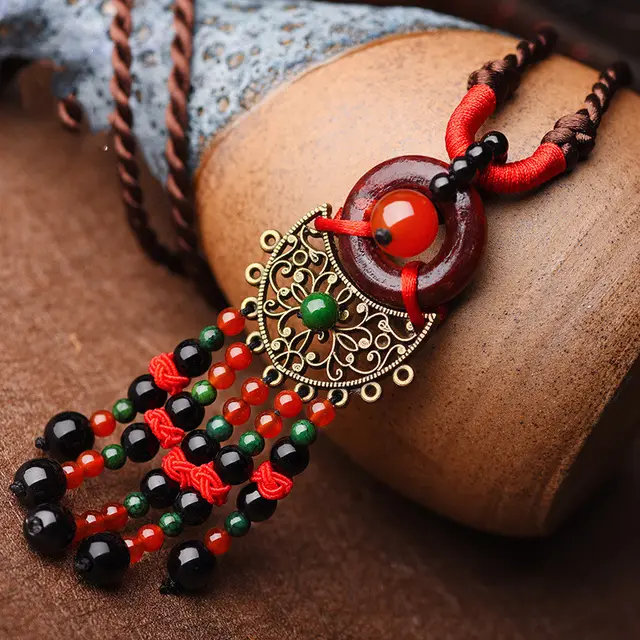 Ancient Tree Thousand Vine Yunnan Ethnic Jewelry Tassel Leather Tibetan Sweater Chain Pendant 3 Color - Shop at LoveMi