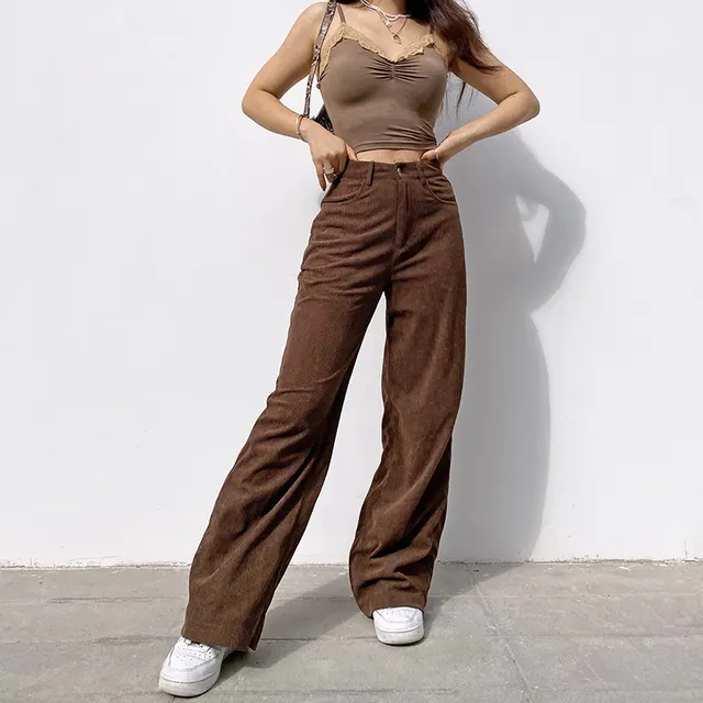 Corduroy Mopping The Floor Drape Wide Leg Casual Trousers Women's Autumn European And American New Women's Clothing Brown - Shop at LoveMi