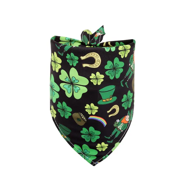St. Patrick'S Day Pet Saliva Towel Clover Pet Triangle Scarf Four Leaf Clover Dog Scarf Pet Accessories Sm Four Leaf Clover On Black - Shop at LoveMi