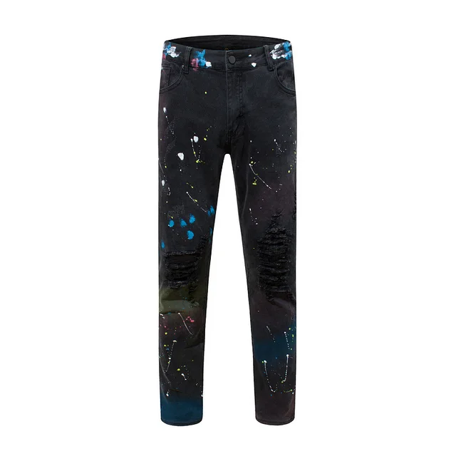 High Street Ink Splashed Stretch Ripped Jeans Black - Shop at LoveMi