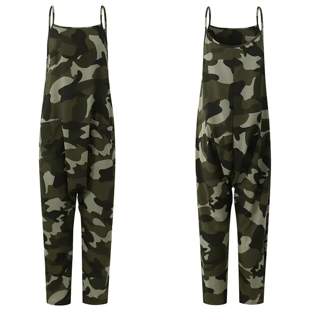 Summer Sleeveless Casual Loose Camouflage Printed Jumpsuit Harem Pants Green - Shop at LoveMi