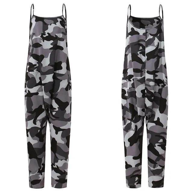 Summer Sleeveless Casual Loose Camouflage Printed Jumpsuit Harem Pants Grey - Shop at LoveMi