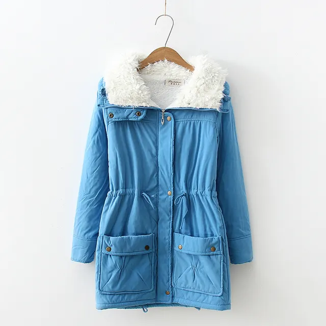 Mid length Slim fit Peach Skin Coat Blue - Shop at LoveMi