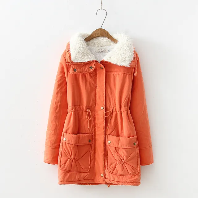 Mid length Slim fit Peach Skin Coat Orange - Shop at LoveMi