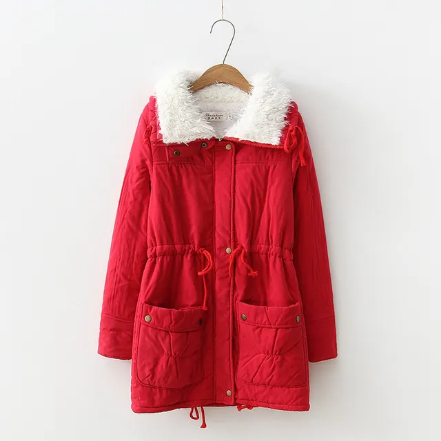 Mid length Slim fit Peach Skin Coat Red - Shop at LoveMi