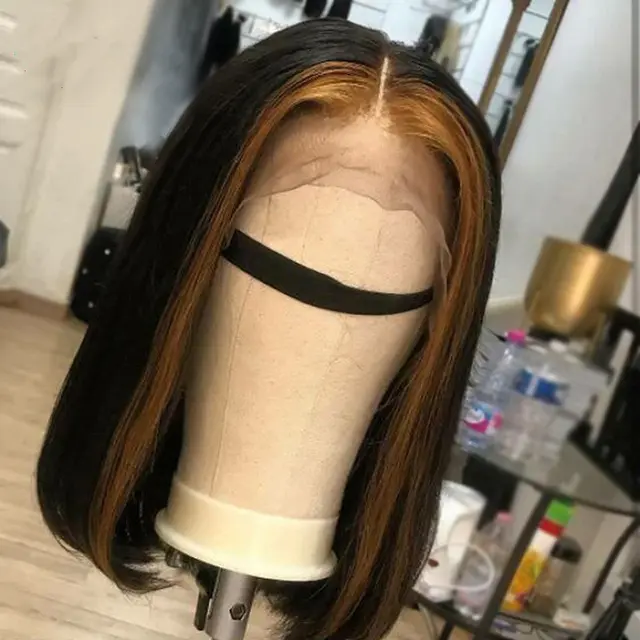 Real Hair Wig, Front Lace 13X5X1 Straight Highlight 1B 27 Hair Wigs 14Inch - Shop at LoveMi