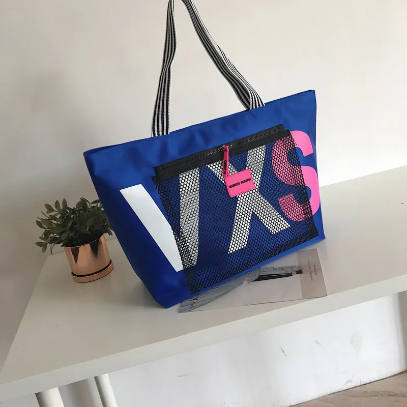 Aliwood New Arrivals Letter Women Shoulder Bags Trendy Waterproof Tote Beach Bag Large Capacity Female Travel Shopping Bags Blue - Shop at LoveMi