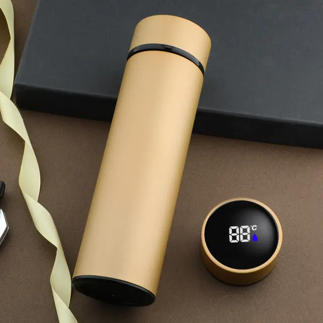 Insulation CupNew Smart Temperature Sensing Cup Business Stainless Steel Customized Logo Vacuum Frosted Gift Cup Smart Cover Gold - Shop at LoveMi