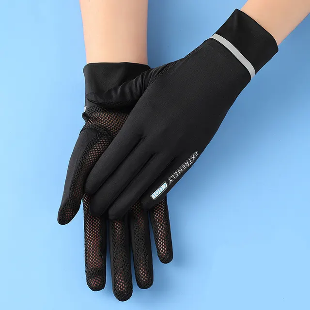 Ice Silk Gloves Sunscreen Women Uv Protection Outdoor Thin Style Black - Shop at LoveMi