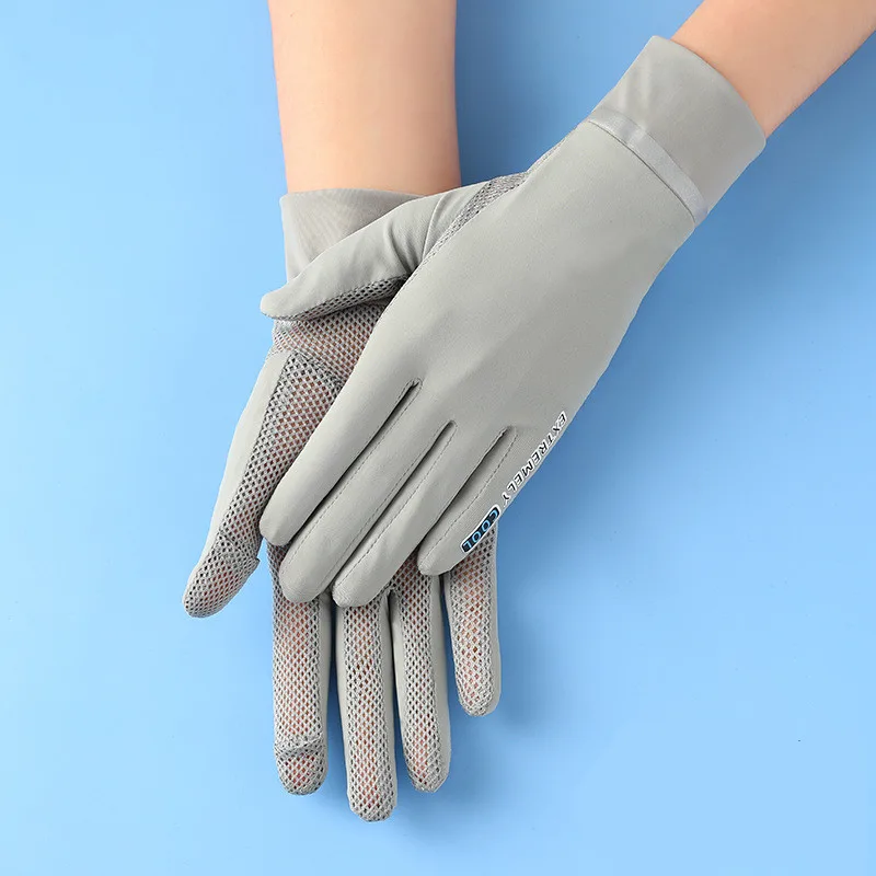 Ice Silk Gloves Sunscreen Women Uv Protection Outdoor Thin Style - Grey