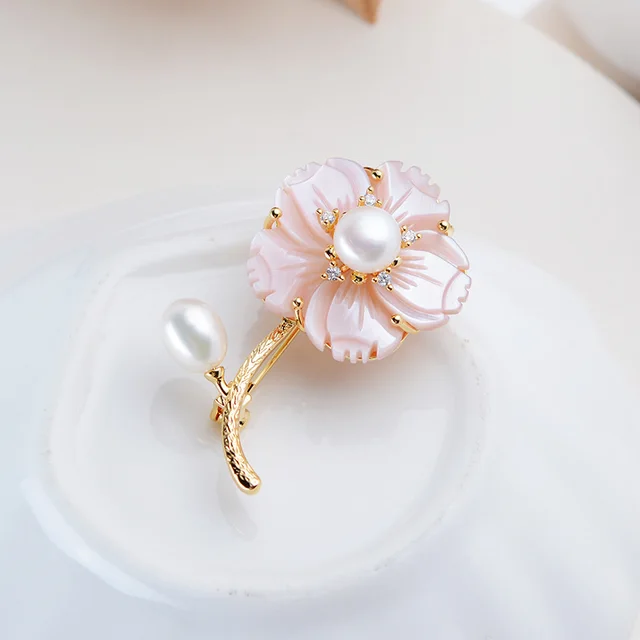 Elegant Dress With Pearl Brooch And Pin Temperament Peach Flower Orange - Shop at LoveMi