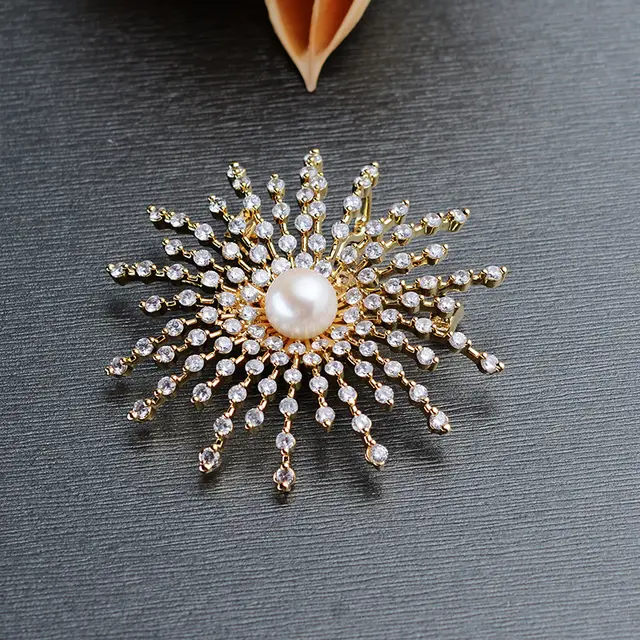 Elegant Dress With Pearl Brooch And Pin Temperament Sunflower Gold - Shop at LoveMi