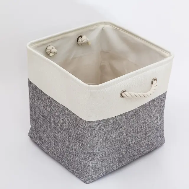 Linen Stitching Foldable Storage Box With Cotton Rope Handle Toy Storage Basket Daily Necessities Organizing Basket Gray - Shop at LoveMi