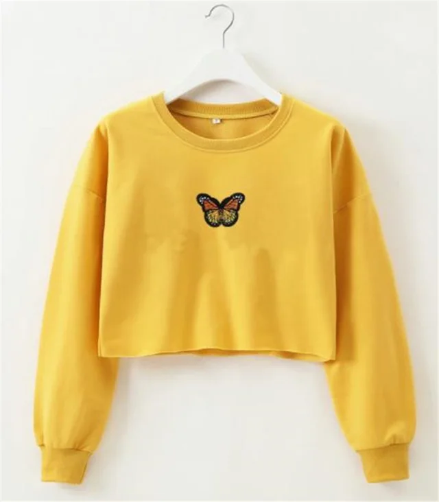 Sweat shirt Avec Broderie Papillon Yellow - Shop at LoveMi